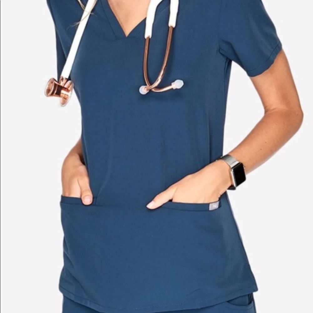 Figs Three pocket scrub top. Dark Harbor